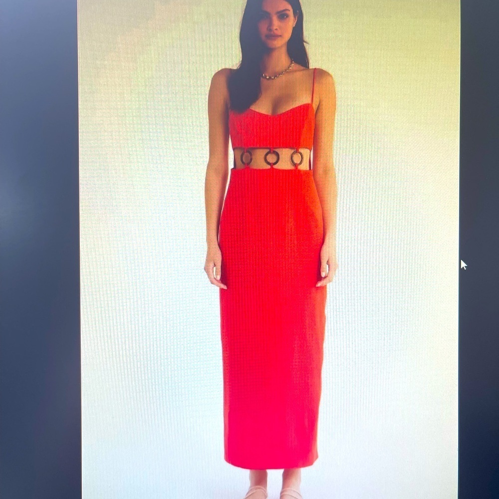 NWT Rumer x Revolve Bridget Ring Linen Red Spaghetti Strap Maxi Dress Sz Medium